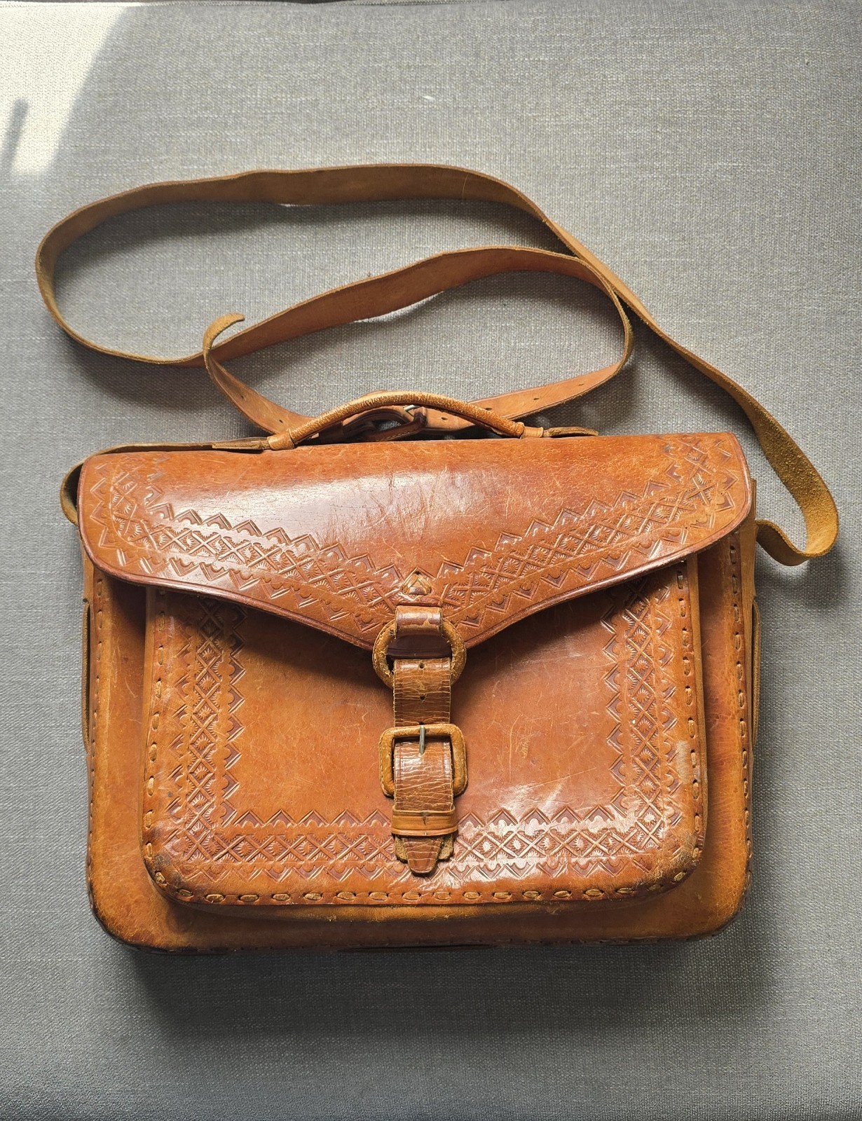Vintage Mexican Tooled Leather Satchel/Tote/Brief Case
