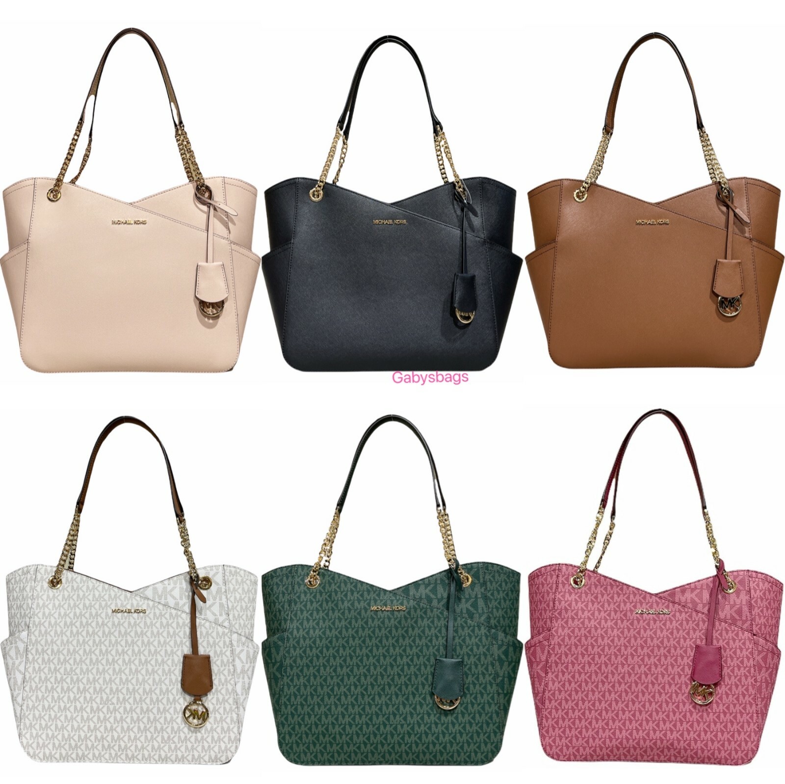 Michael Kors Jet Set Travel Large Chain Shoulder Tote Leather MK Signature PVC