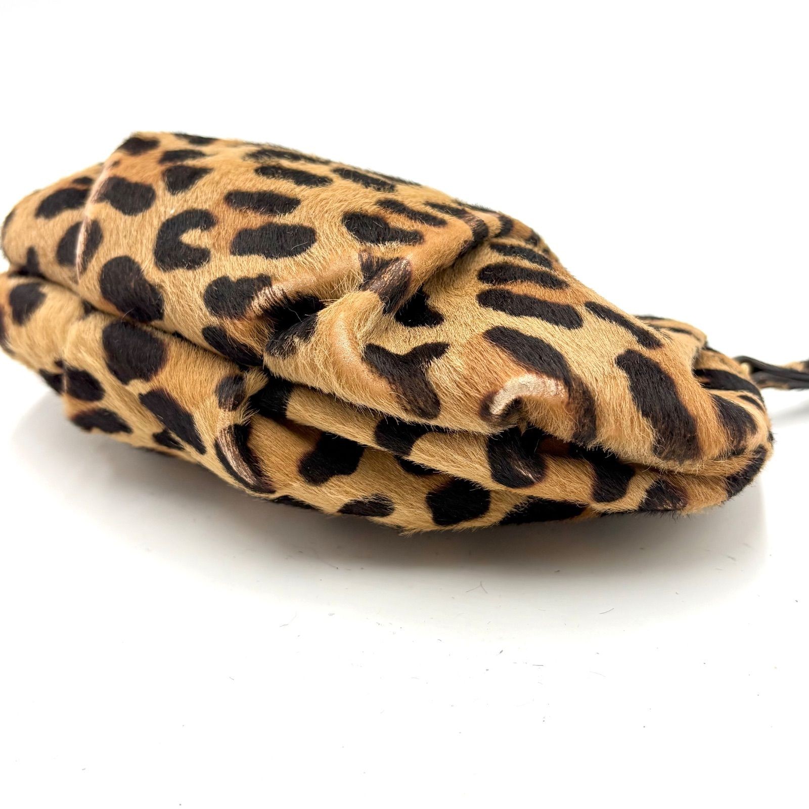 Auth PRADA Calf hair Leopard-Print Mini Pouch, Clutch Bag, Handbag 2Y10469