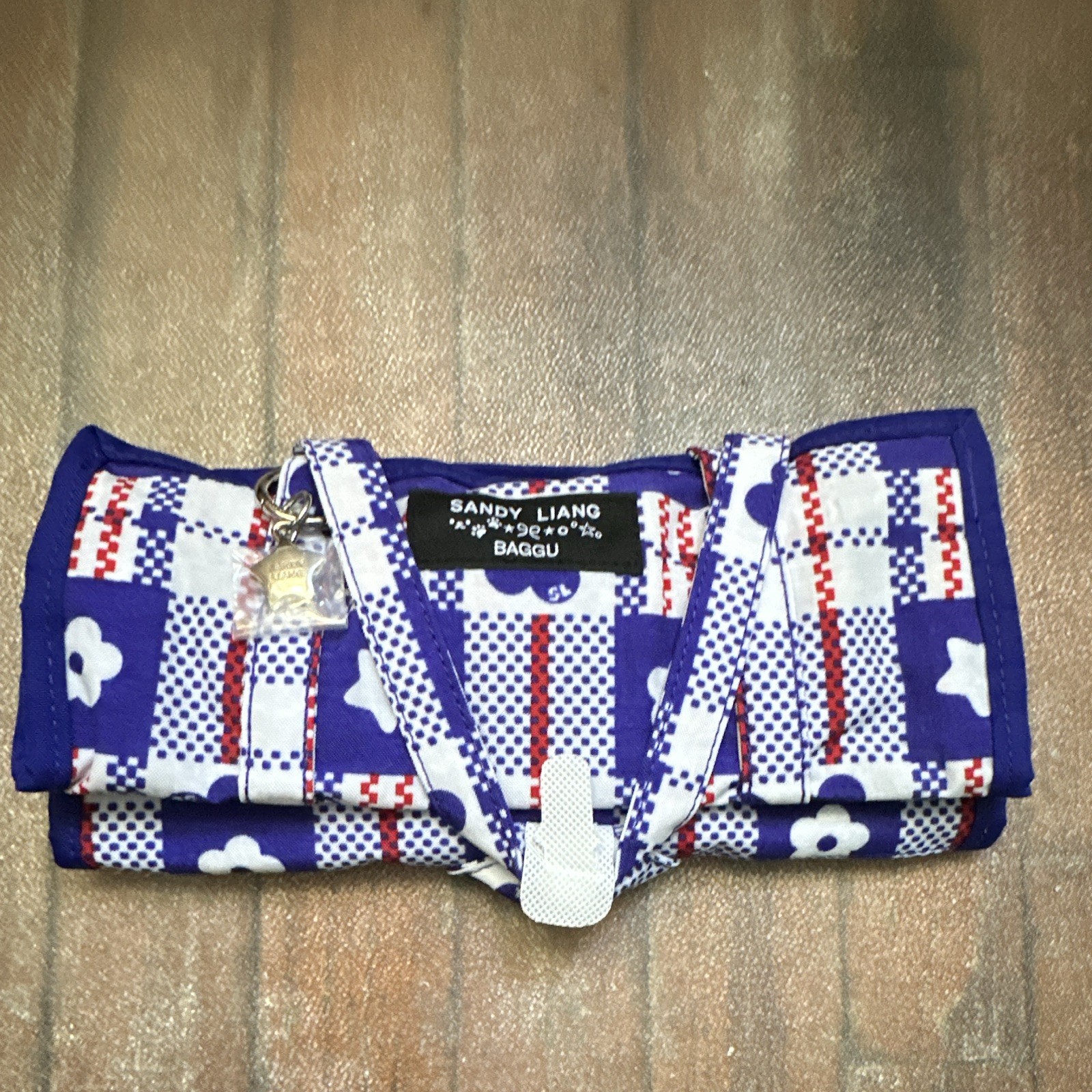 BAGGU Sandy Liang Plaid Shoulder Bag Blue White Red Zip Star Charm Small