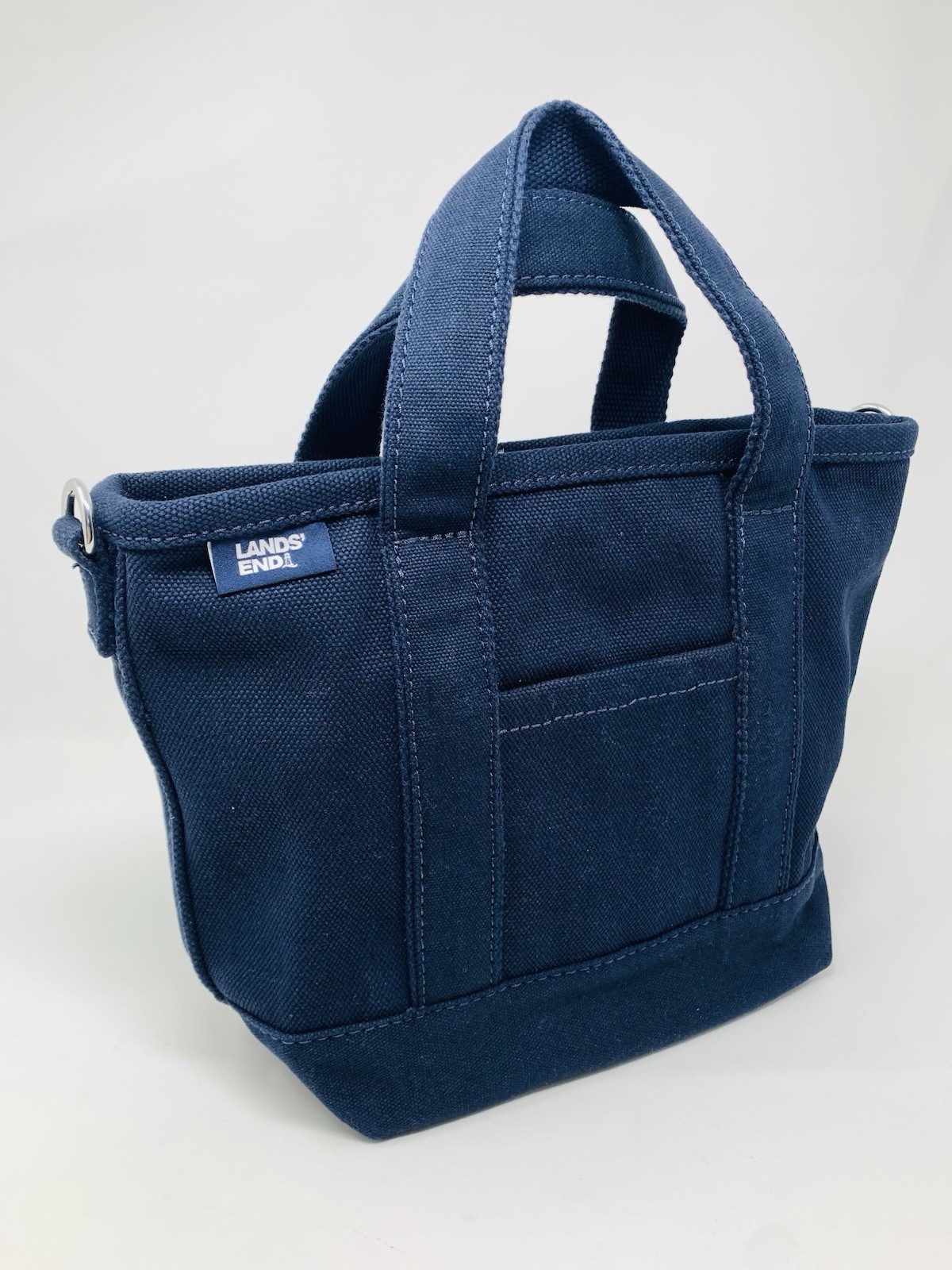 LANDS’ END *Navy Blue Zip Top* 100% Cotton Canvas Tote Bag Small 13½”Wx5½”Dx9″H