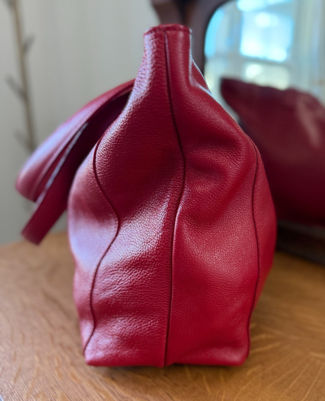 Leather Pebbled Red Maurizio Taiuti Large Market Tote