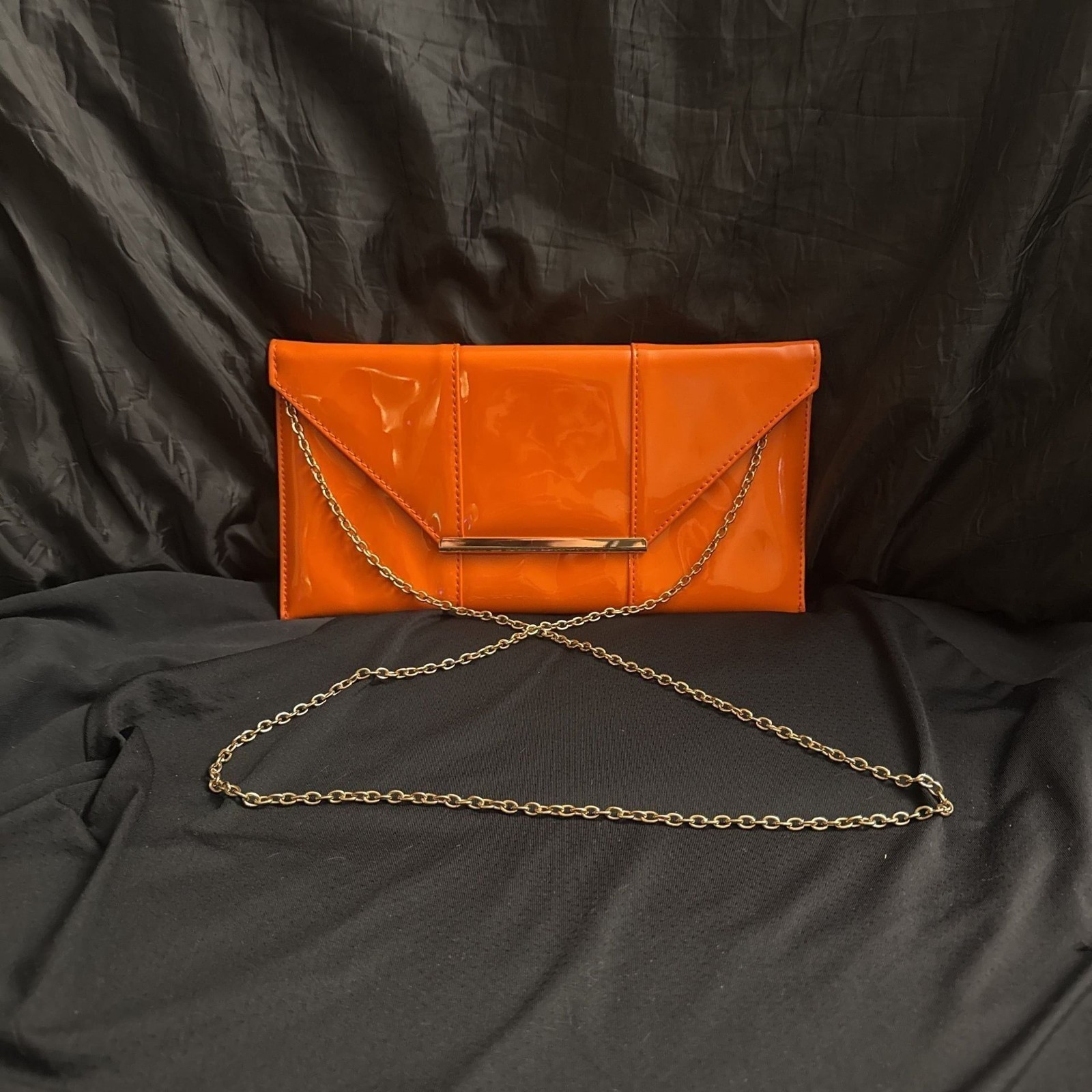 JNB Orange Patent Leather Envelope Candy Clutch