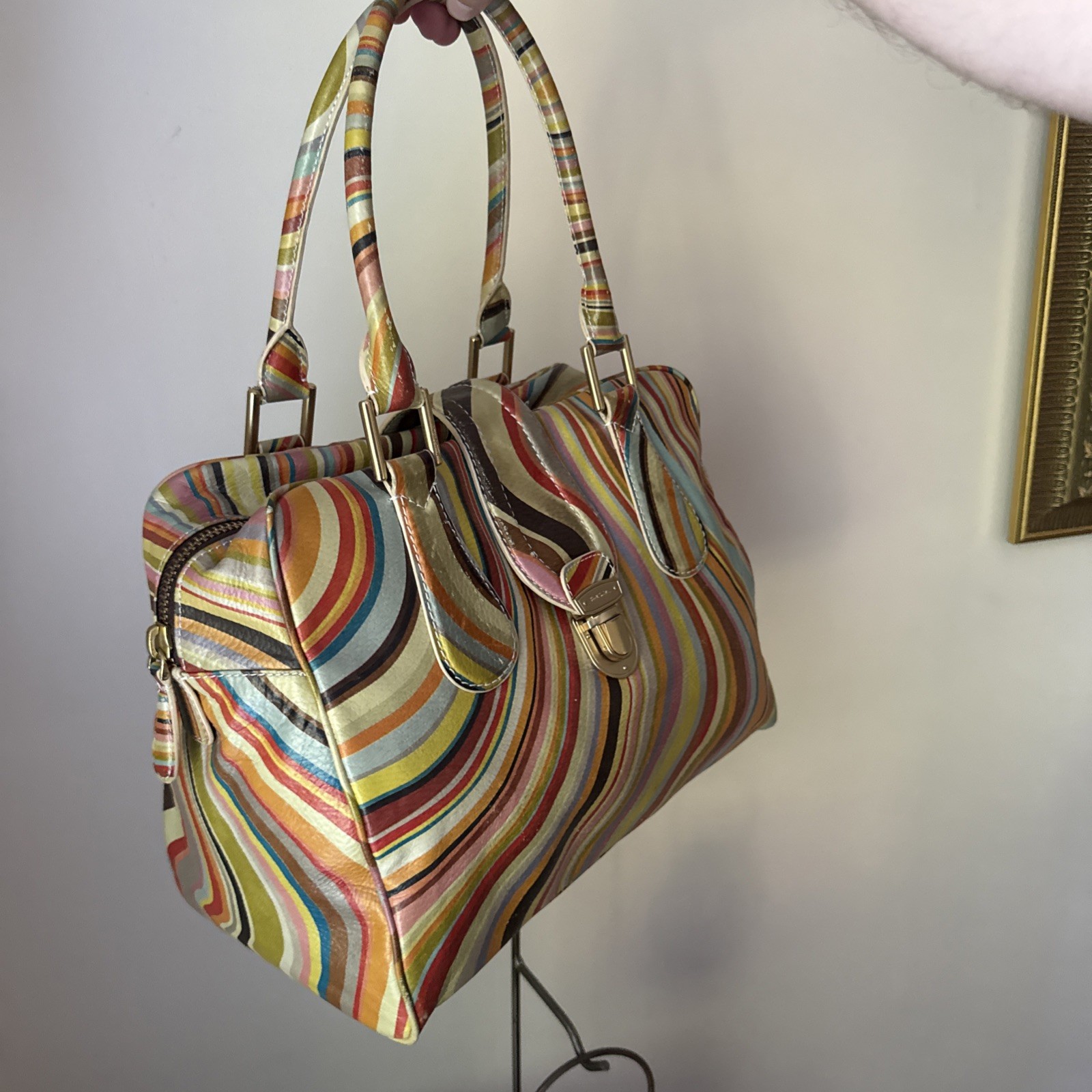 Paul Smith Classic Multicolour Swirl Leather Push Lock Shoulder Bowler Handbag