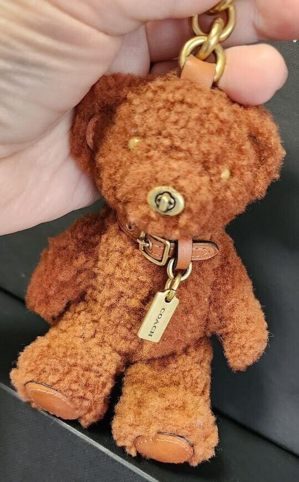 Coach Curly GINGER Gingy Shearling and Leather Teddy Bear Bag Charm ~V/RARE
