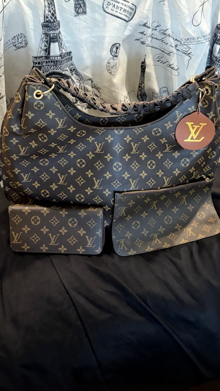 Brown Monogram Hobo Shoulder Bag 3-Piece Set – Purse, Wristlet & Wallet