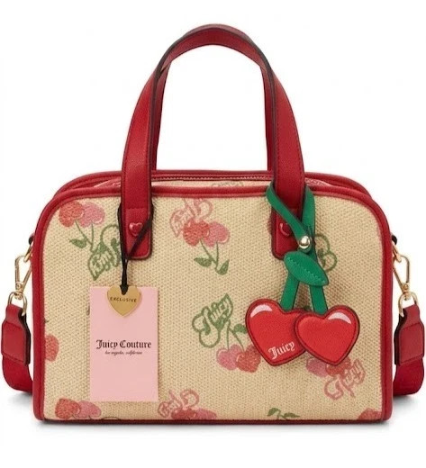 JUICY COUTURE JUICY PARADISE CHERRY BASKET WEAVE SATCHEL/SHOULDER BAG