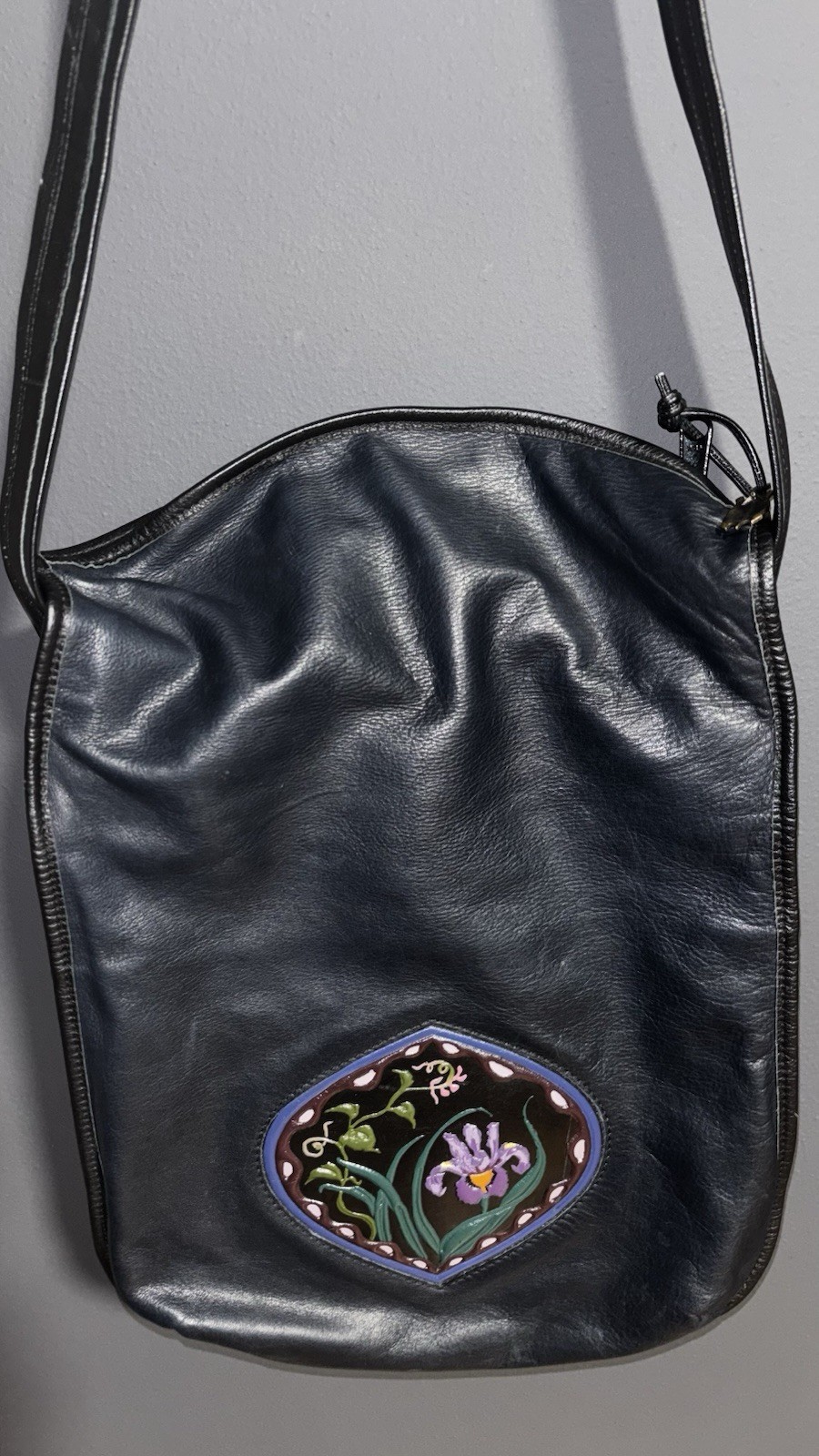 Turtle Ridge Duall Soft Cowhide Blue Leather Crossbody Shoulder Bag Embossed