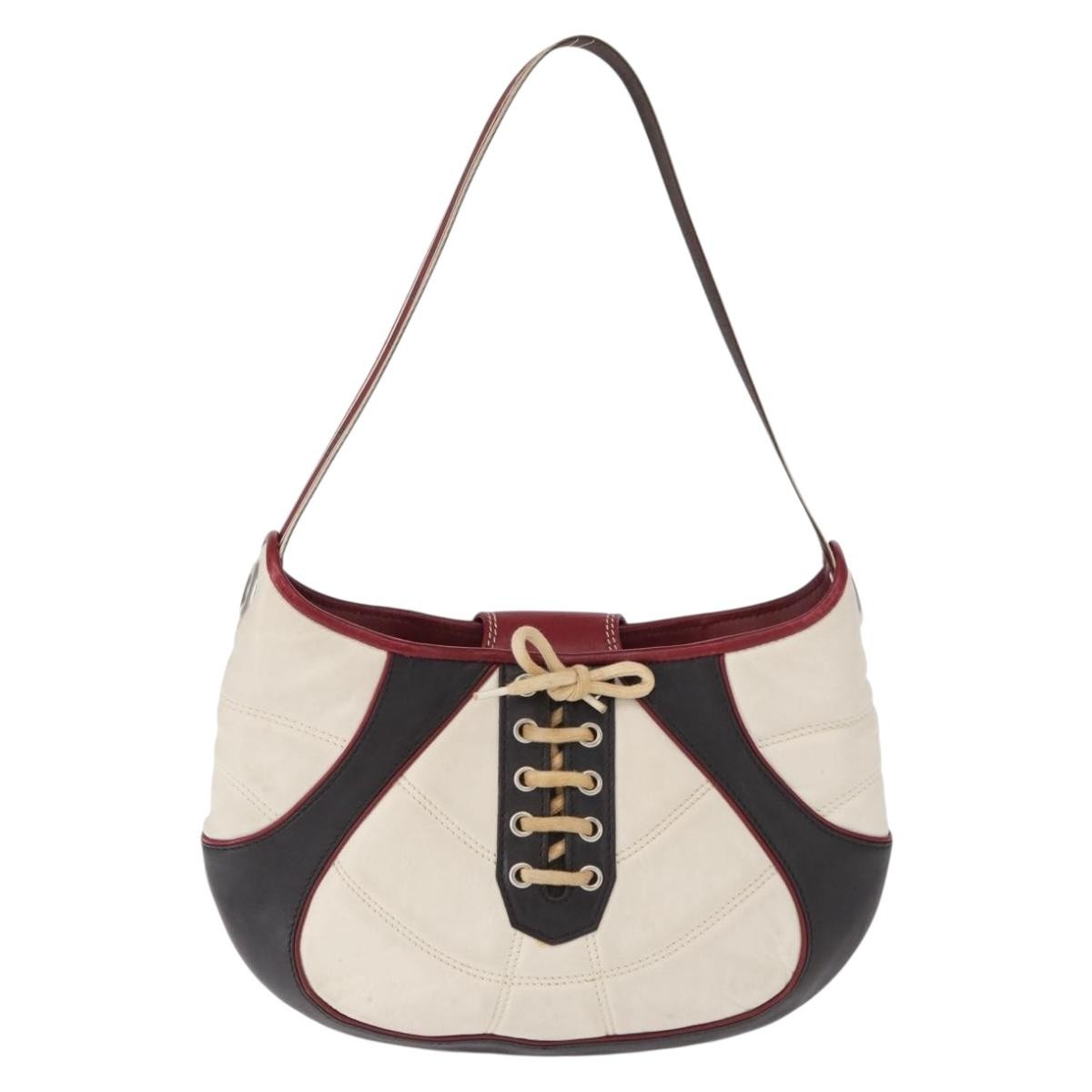 CELINE World Cup 2002 Shoulder Bag Leather White Black Silver Auth mr1649