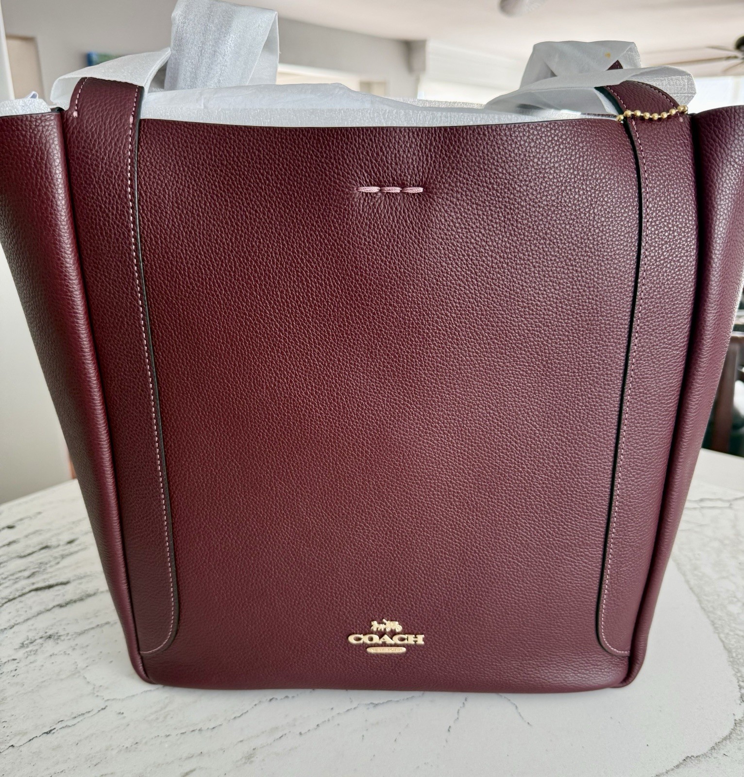 Coach Burgundy Pebbled Leather Tote DFR HDLY Authentic New In Original Packaging