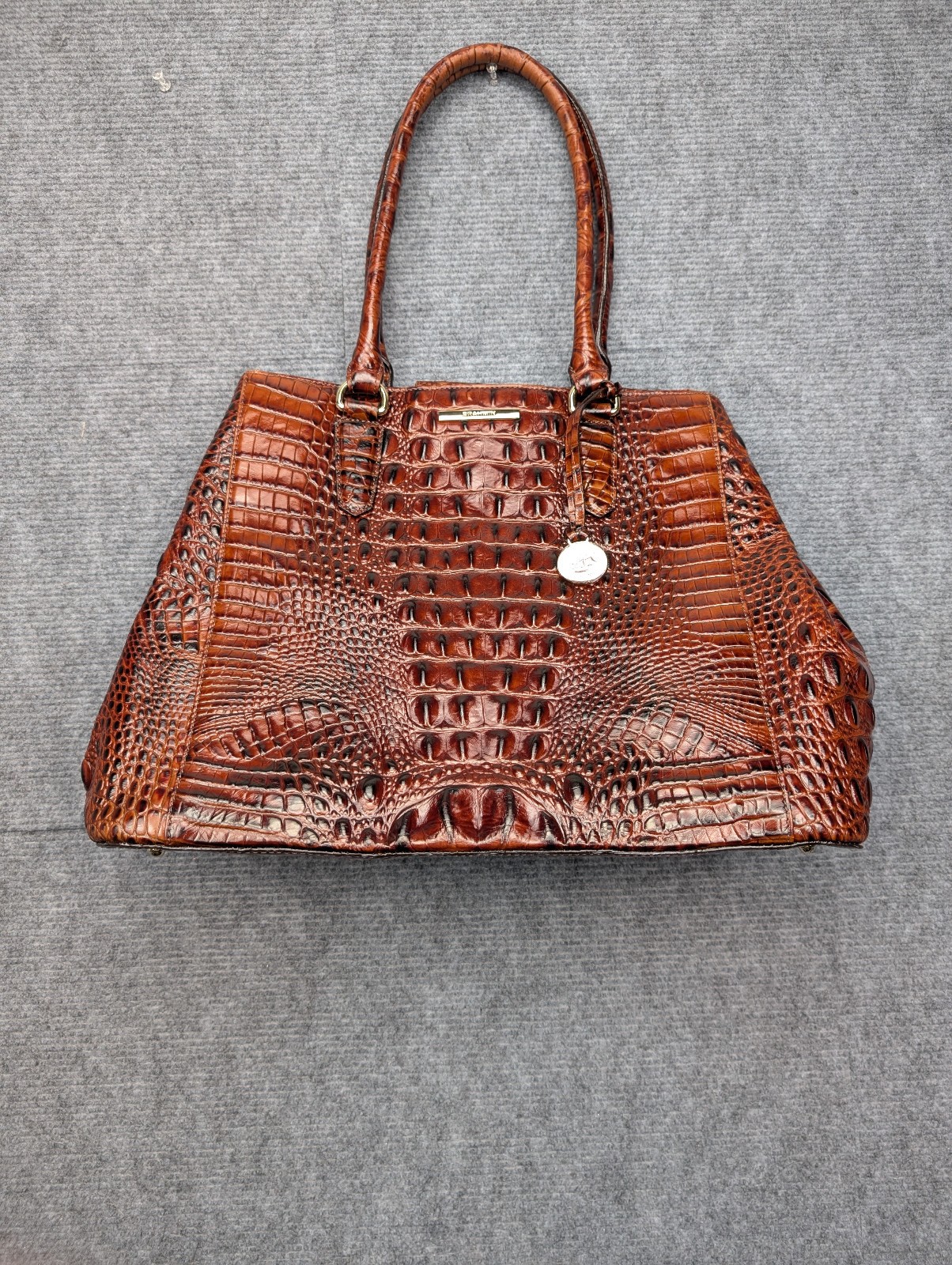 Brahmin Joan Tote Brown Croc Embossed Leather Shoulder Bag Purse Career Classic