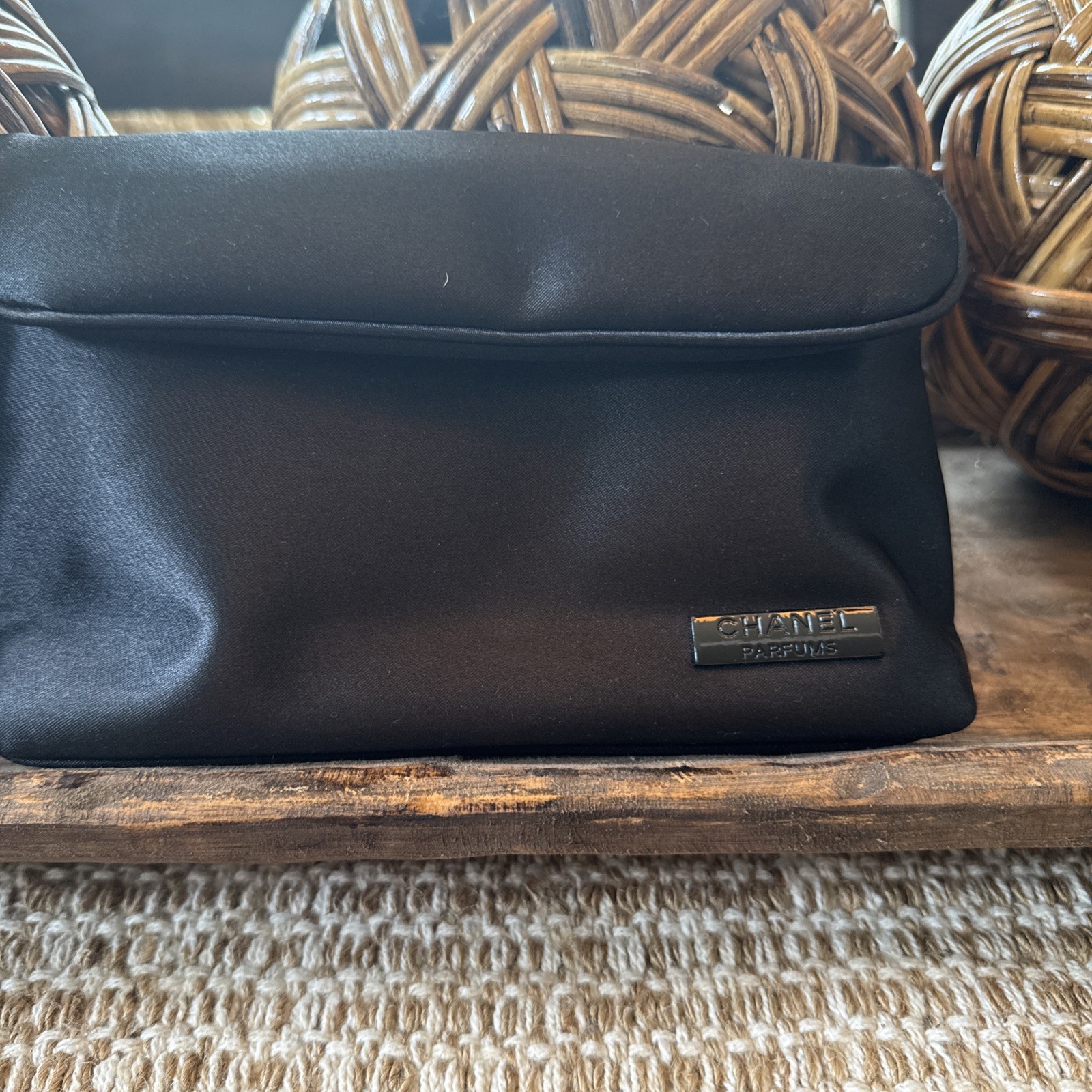 CHANEL Parfums Black Satin Makeup Clutch