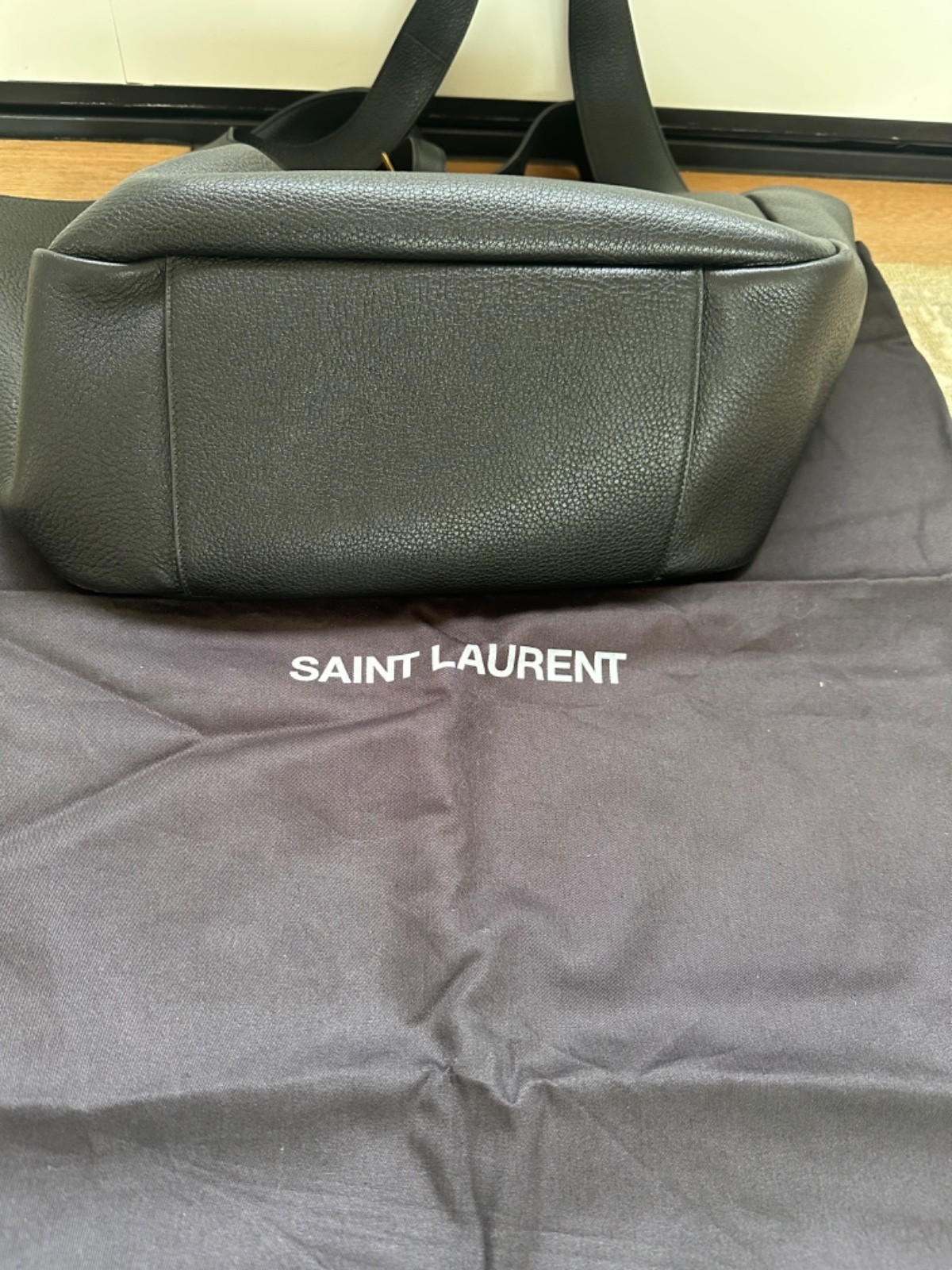 Saint Laurent Bea Large Black Deerskin Gold Hardware Tote Shoulder Bag 2023