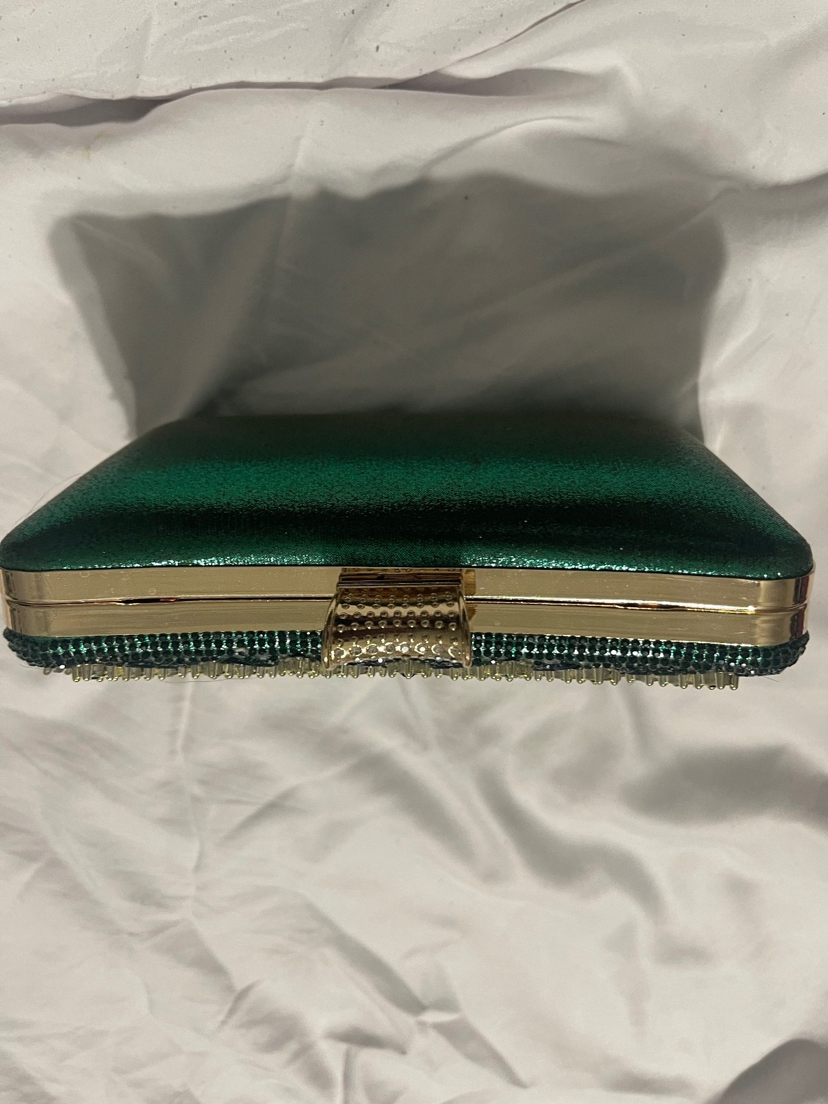 Vintage Style Green Beaded Evening Box Clutch Bag – Gold Tone Hardware