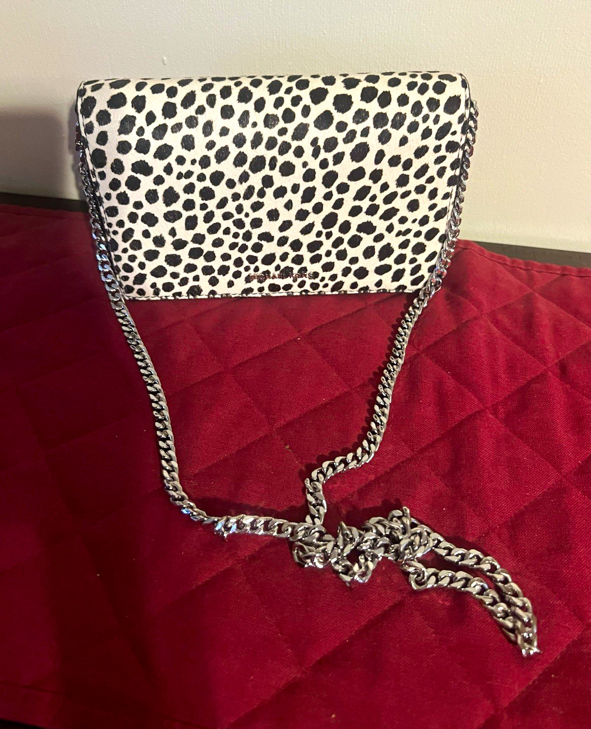 Michael Kors Animal Print Flap Medium Crossbody Black/White Chain Det Strap