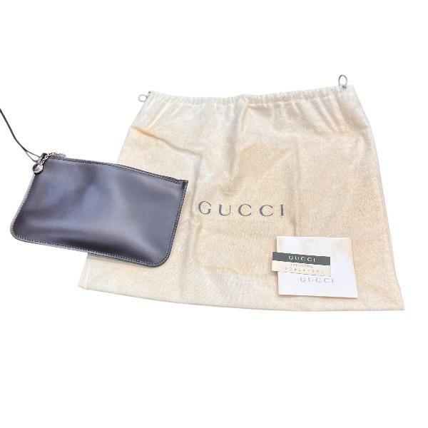 GUCCI metal handle Shoulder bag Leather Dark Brown Vintage Authentic From Japan