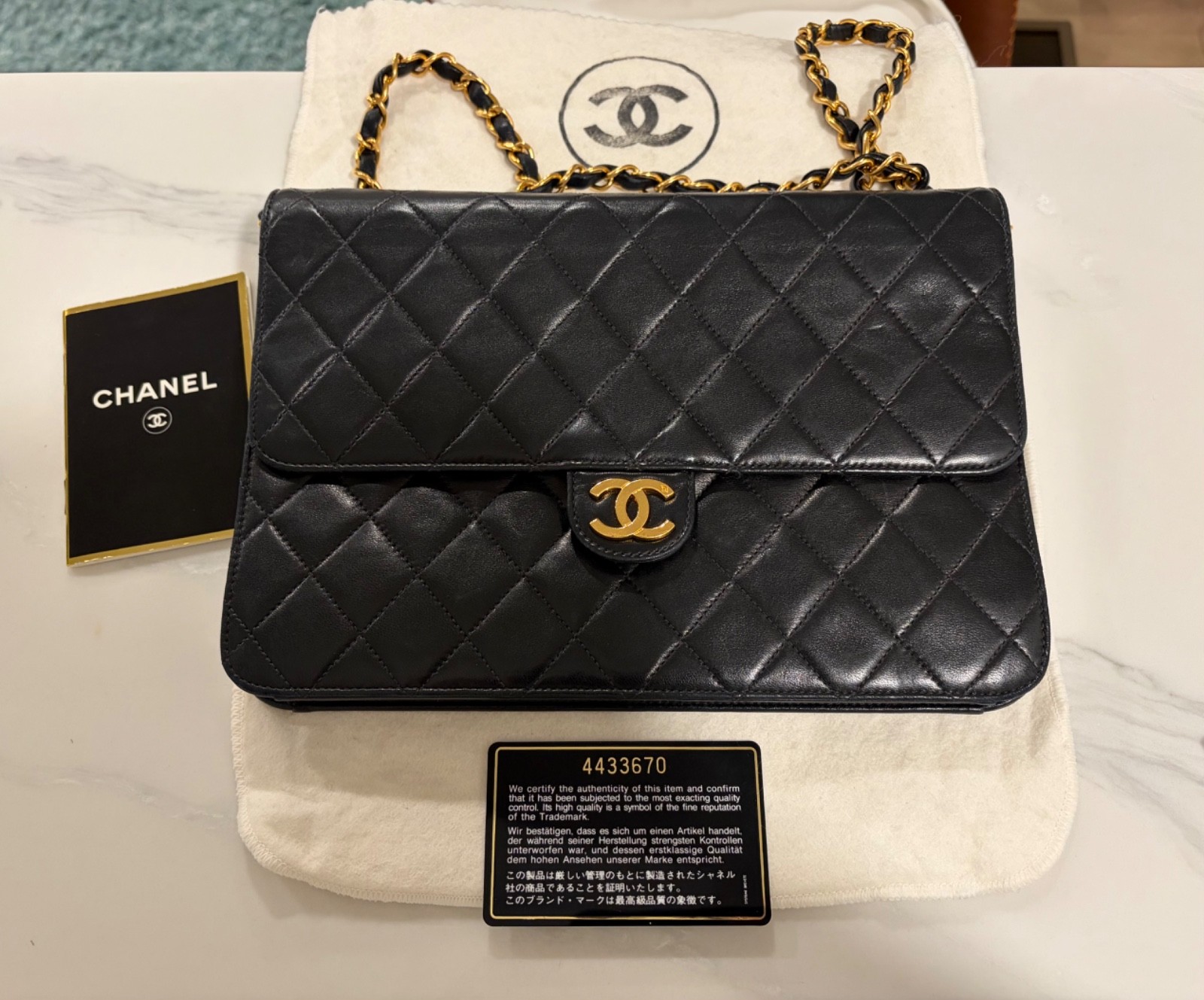 Vintage CHANEL Classic Single Flap Magnetic Closure Shoulder Bag Black Leather