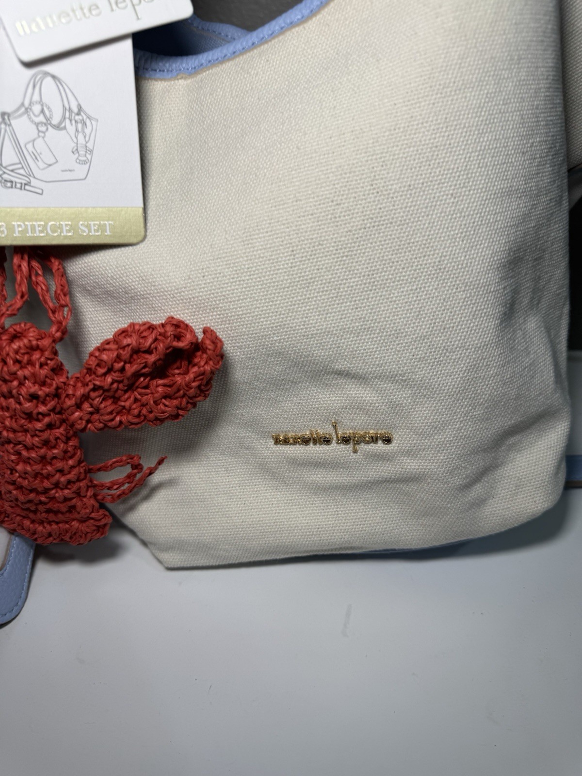 NWT Nanette Lepore Coastal Canvas Hobo Bag Blue Cream Shoulder Lobster MSP $118