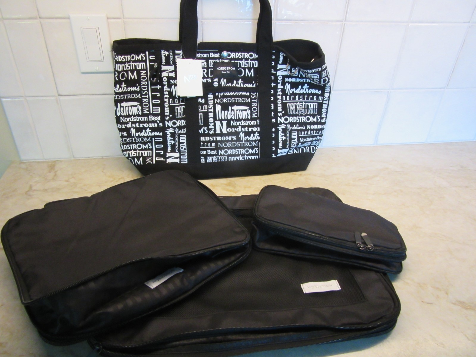 Nordstrom 125th Anniversary Canvas Tote w/Shoulder Strap + Packing Cube Set NWT