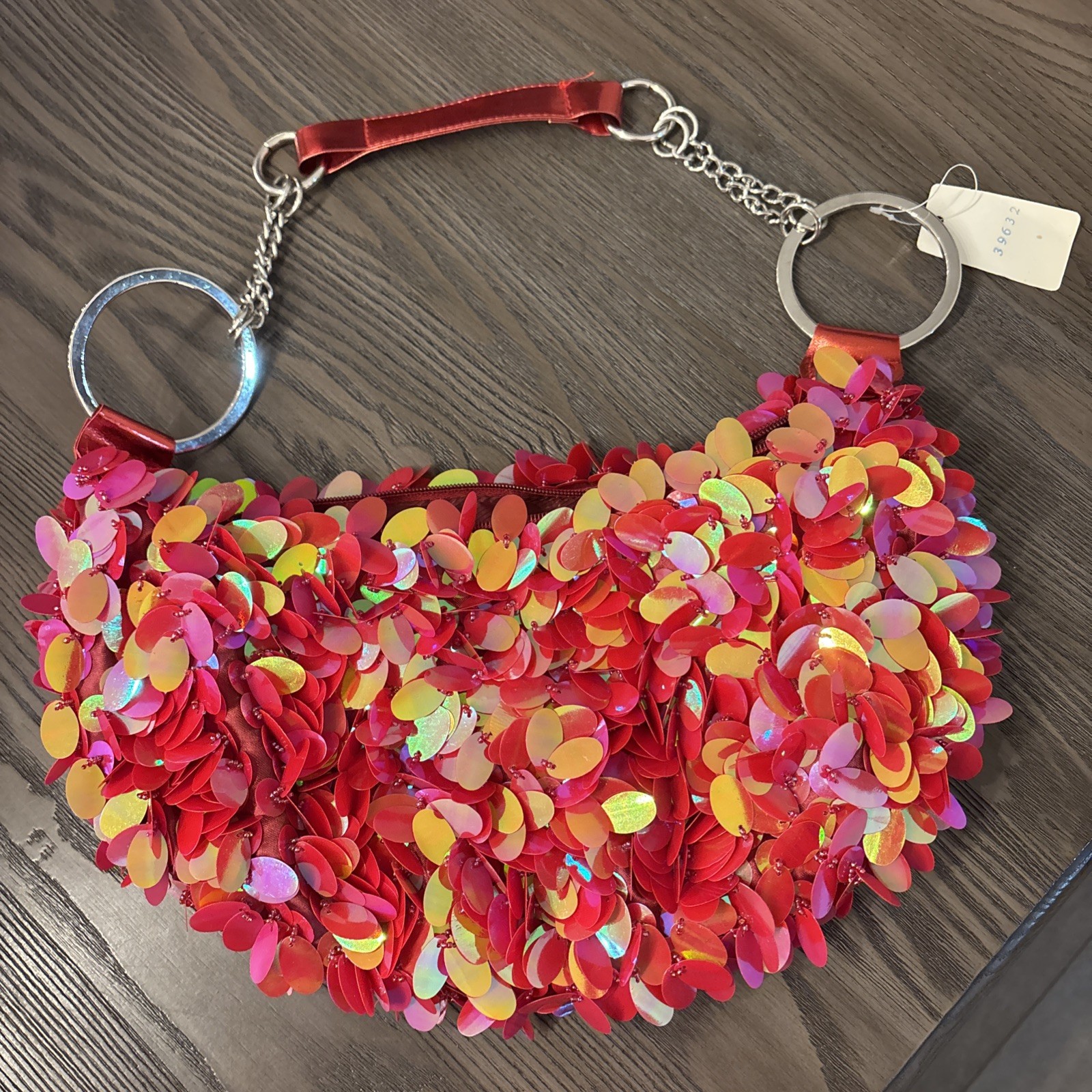 Red Sequined Shoulder Bag New With Tag 14×7” Disco Party Purse
