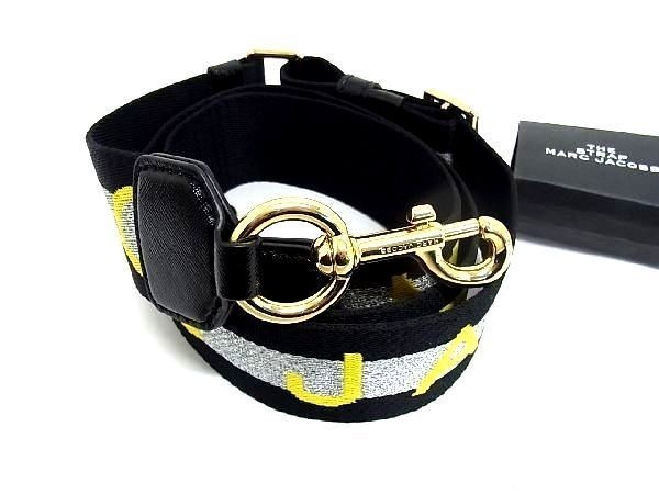 MARC JACOBS Webbing Bag Shoulder Strap Crossbody Black Silver AM9010 38 in~56in