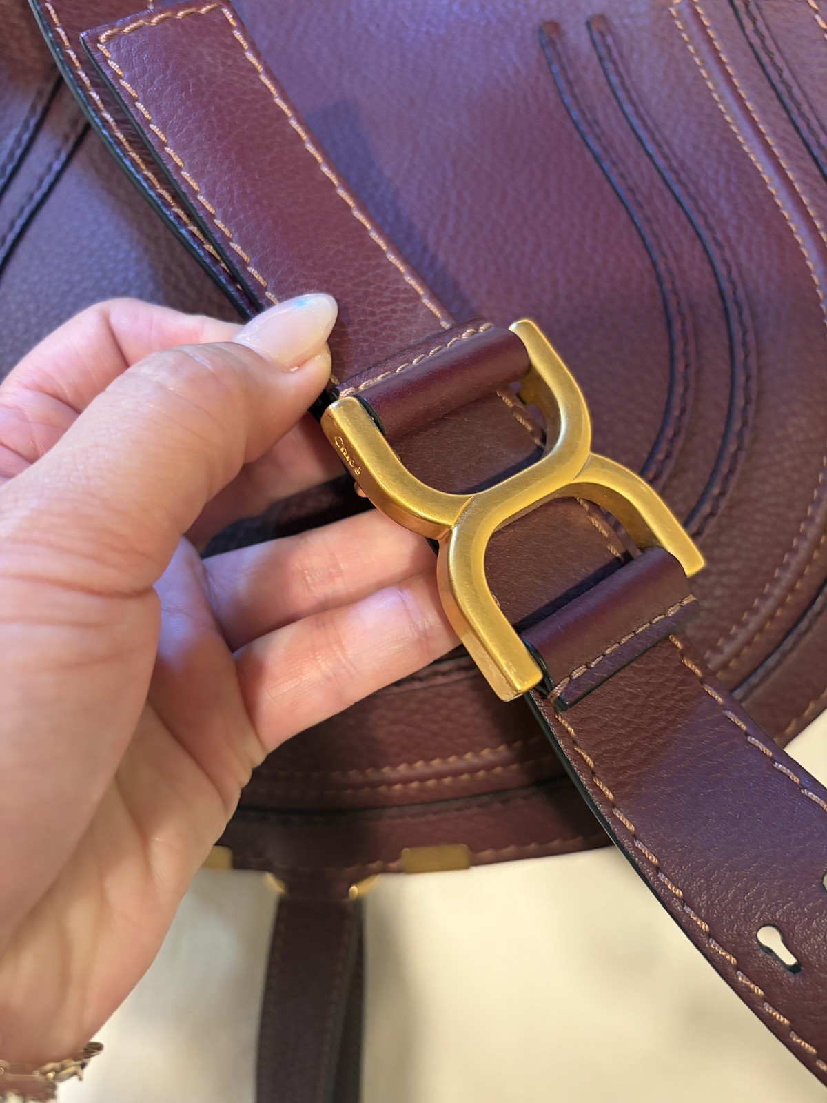 Chloé Medium Marcie Grained Leather Saddle Bag / Crossbody Burgundy