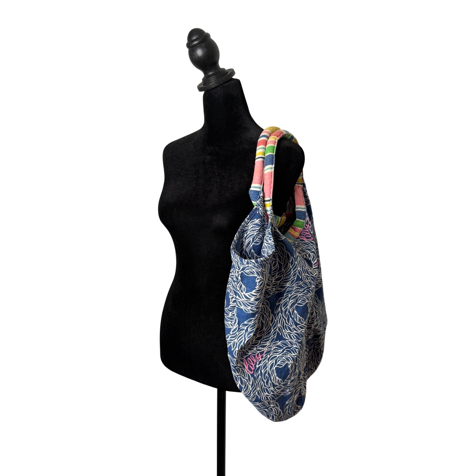 Lilly Pulitzer True Blue Knots BOHO Beach Bag Nautical Rope Print Linen Cotton