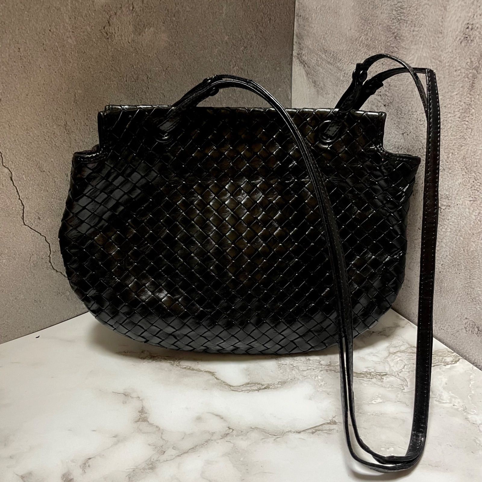 BOTTEGA VENETA Shoulder Bag Intrecciato Leather Black Authentic Japan