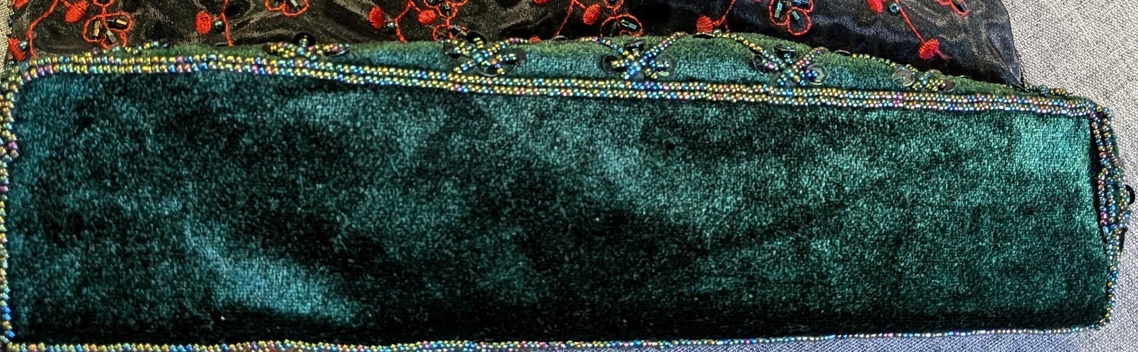 Vintage Ermo Beaded Embroidered Shoulder Bag Green Velvet Red Floral Sequins