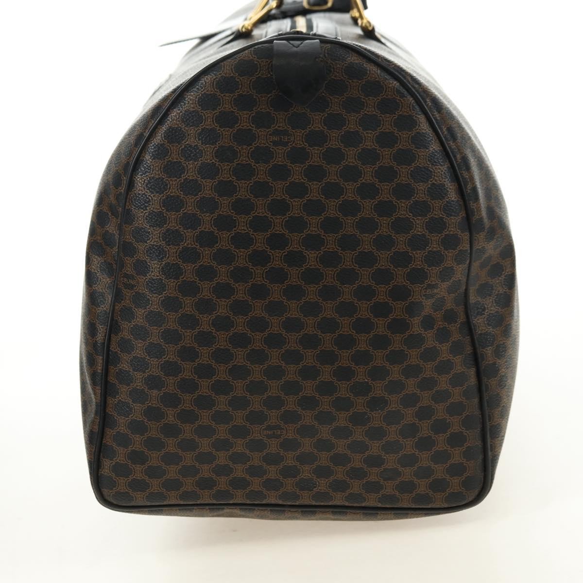 CELINE Macadam Canvas Boston Bag PVC Leather Black Gold Auth mr2439
