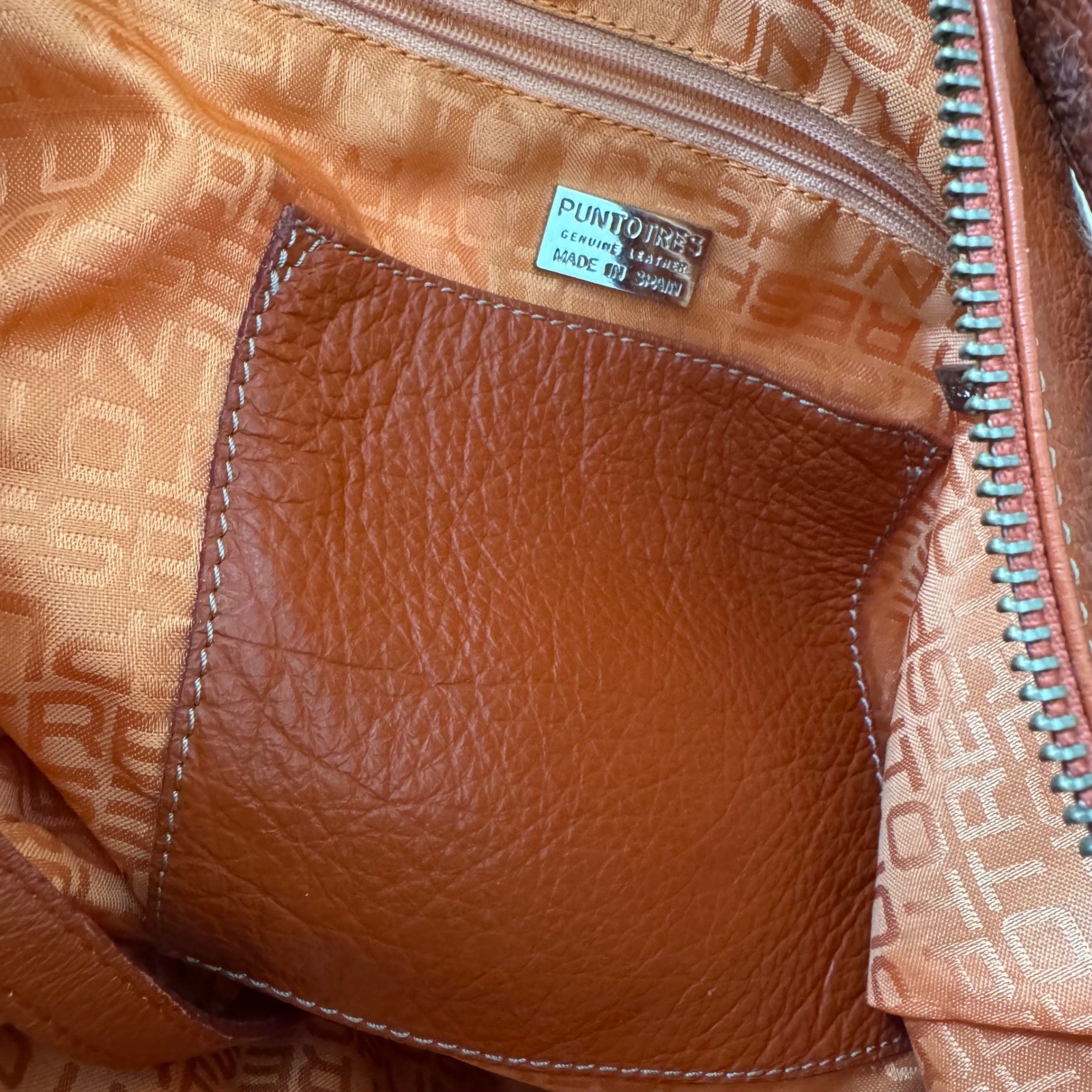 Puntotres Orange Pebbled Leather Crossbody Bag Made in Spain Multi Pocket Large