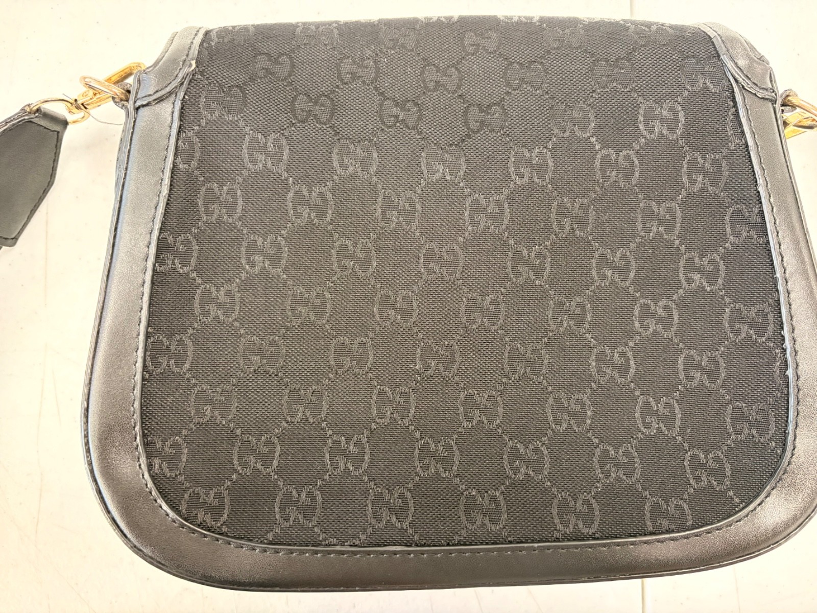 Gucci Black GG Monogram Canvas Horsebit Shoulder / Crossbody Bag