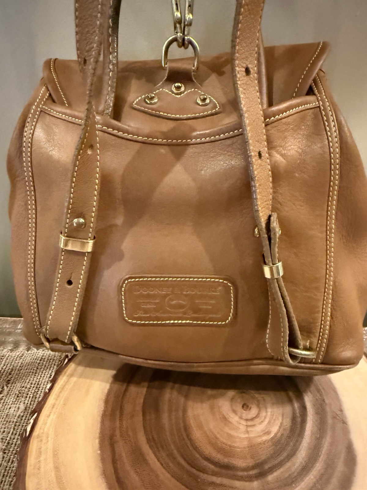 Vintage Dooney & Bourke 1999 Canyon Glove Honey Tan Leather Tassel Backpack