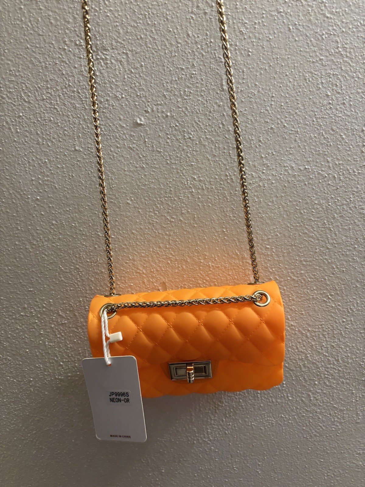 Women’s small Orange Solid Rectangle Crossbody Bag Gold Chain Strap Turn Lock