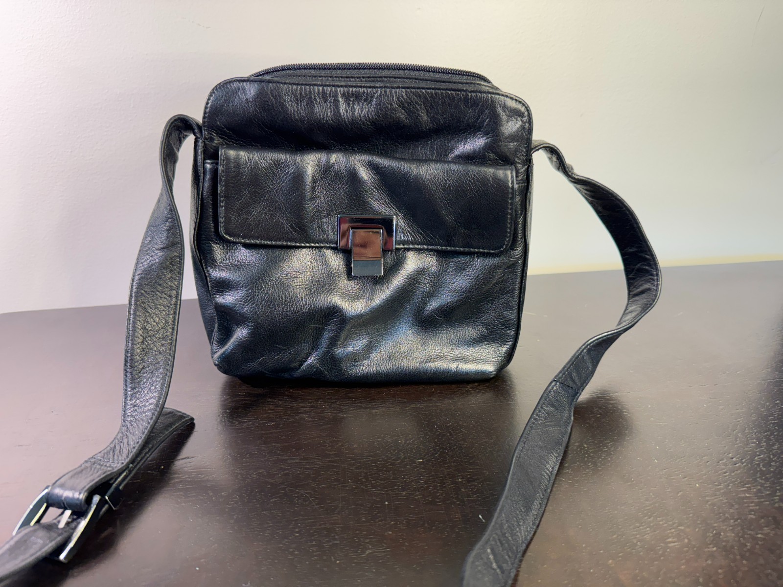 Nice Perlina Soft Black Leather Crossbody Purse, Excellent Used Condition