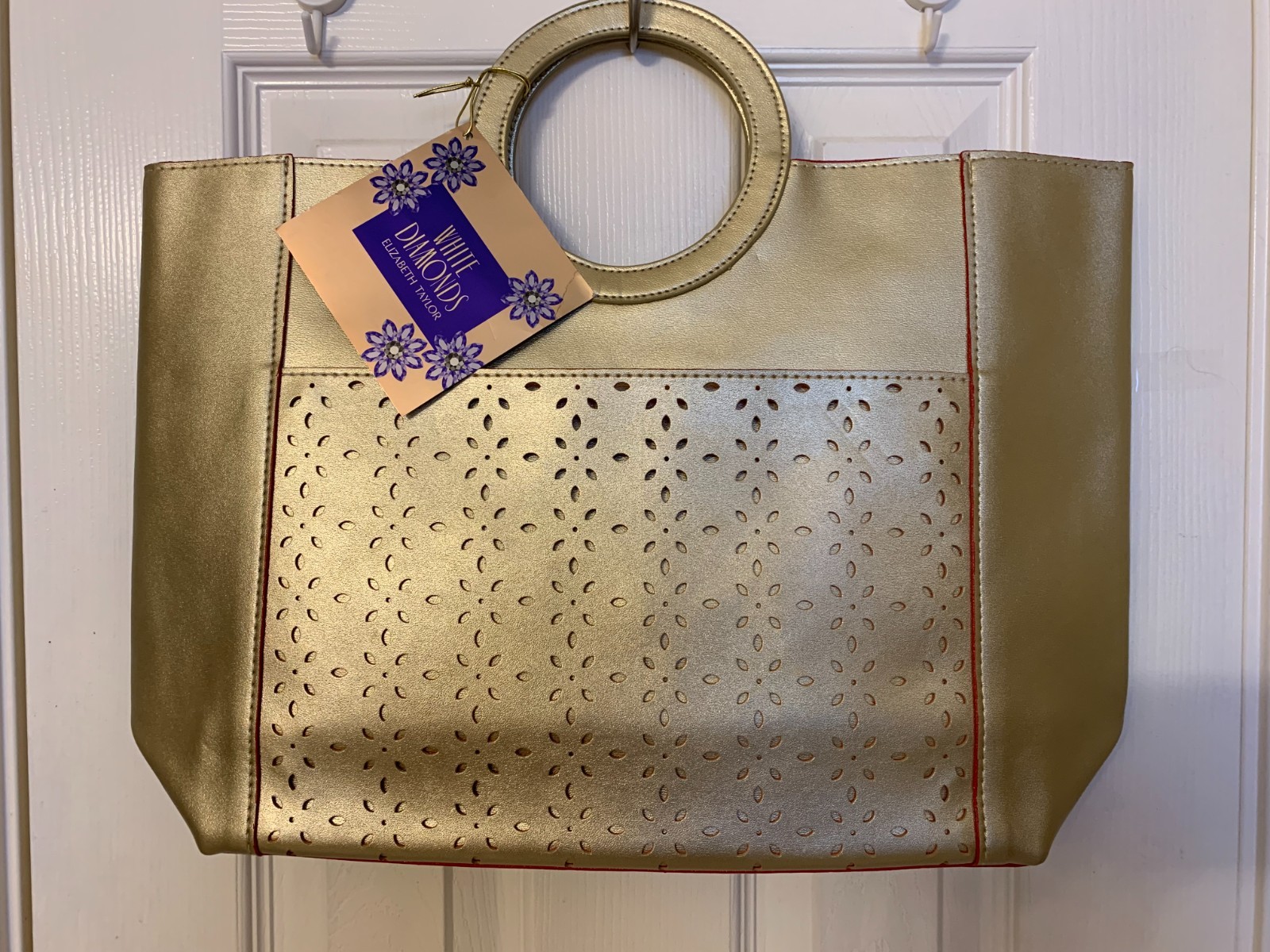 Elizabeth Taylor White Diamonds Cut off Gold Color Large Tote Bag New with Tag
