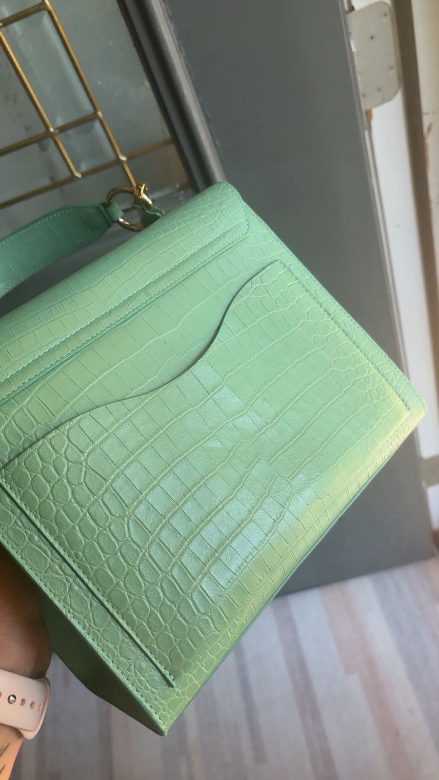 GAVAZZENI Teal Croc-Embossed Crossbody Bag- real Italian leather