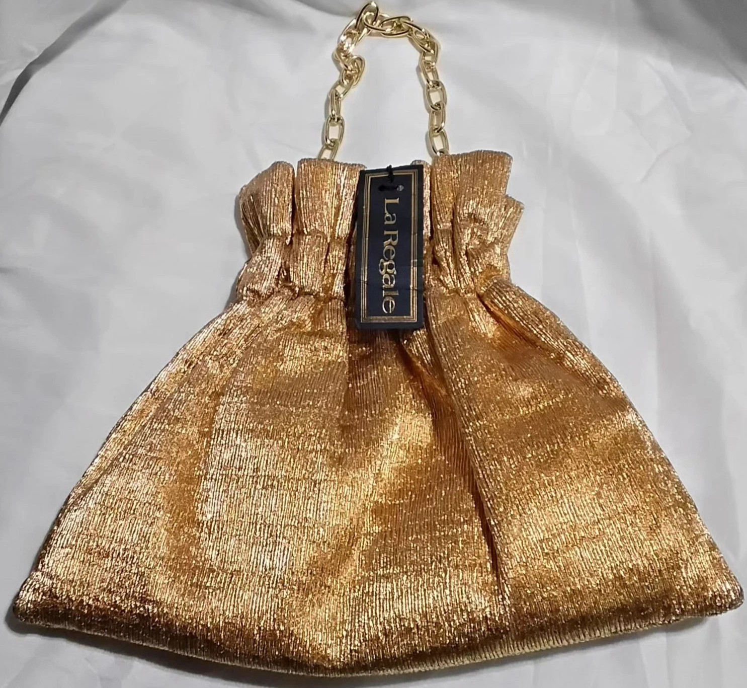 La Regale Handbag Crossbody Pouch Rose Gold Pleated Taffeta Double-Chain Straps