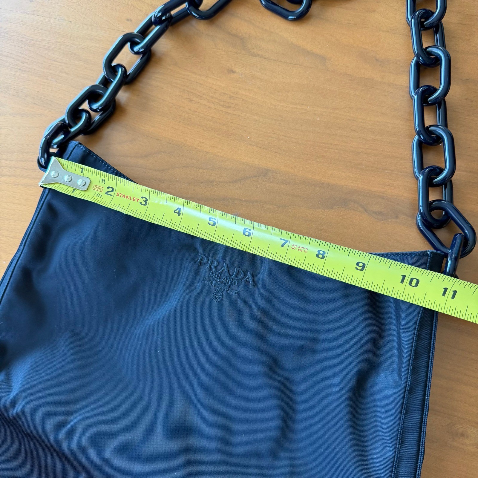 Prada Tessuto Black Nylon Chain Shoulder Bag Hobo Purse Logo Y2K Authentic