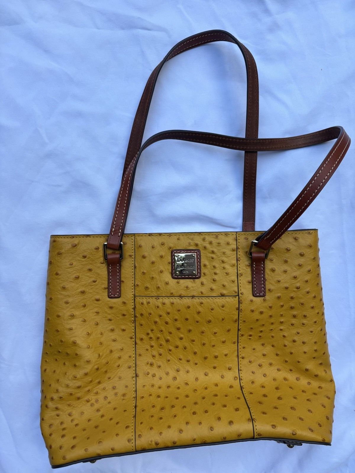 Dooney & Bourke Ostrich Small Lexington Tote in a Vibrant Mustard