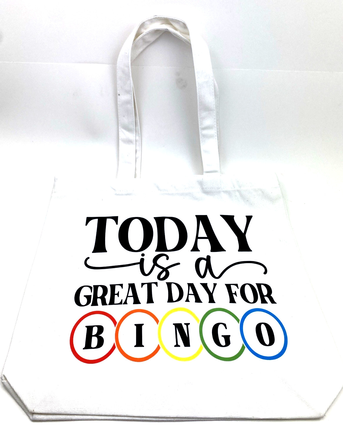 Bingo Tote Bag White Graphic Cotton Canvas Carry Handle 13.5x 13.5