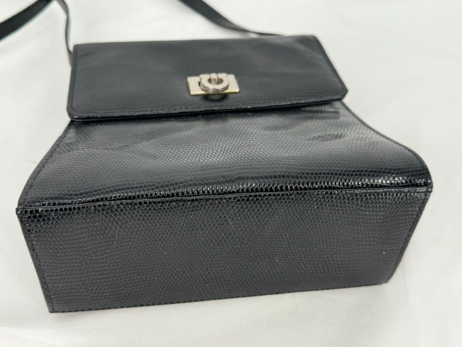 VTG 70s SIMARD & Voyer Black Snake Effect Leather Crossbody Bag Shoulder Purse