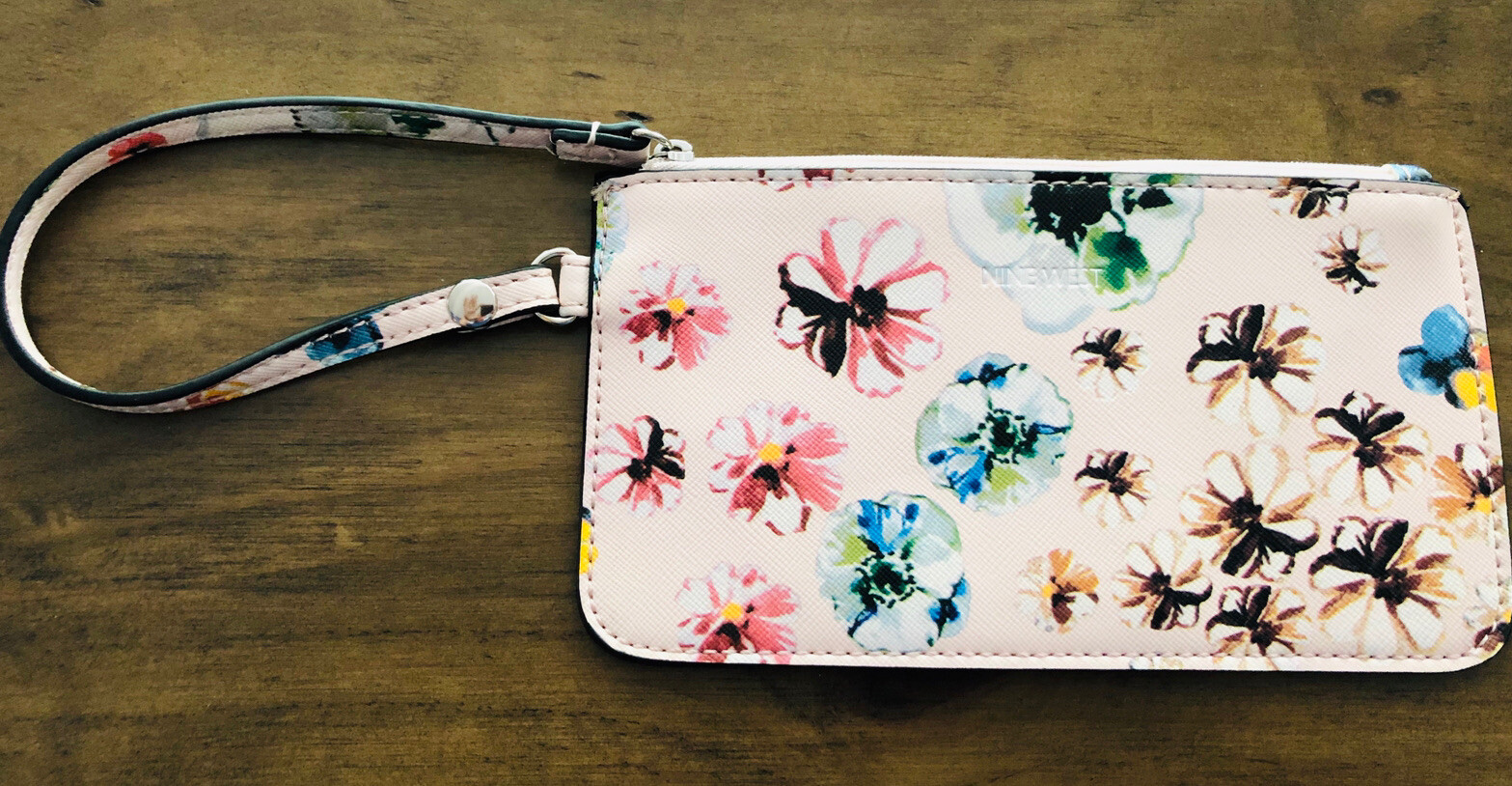 NINE WEST Pink Floral & Solid Blue Wristlet Wallet Clutch Bag Pouch Lot X2 EUC