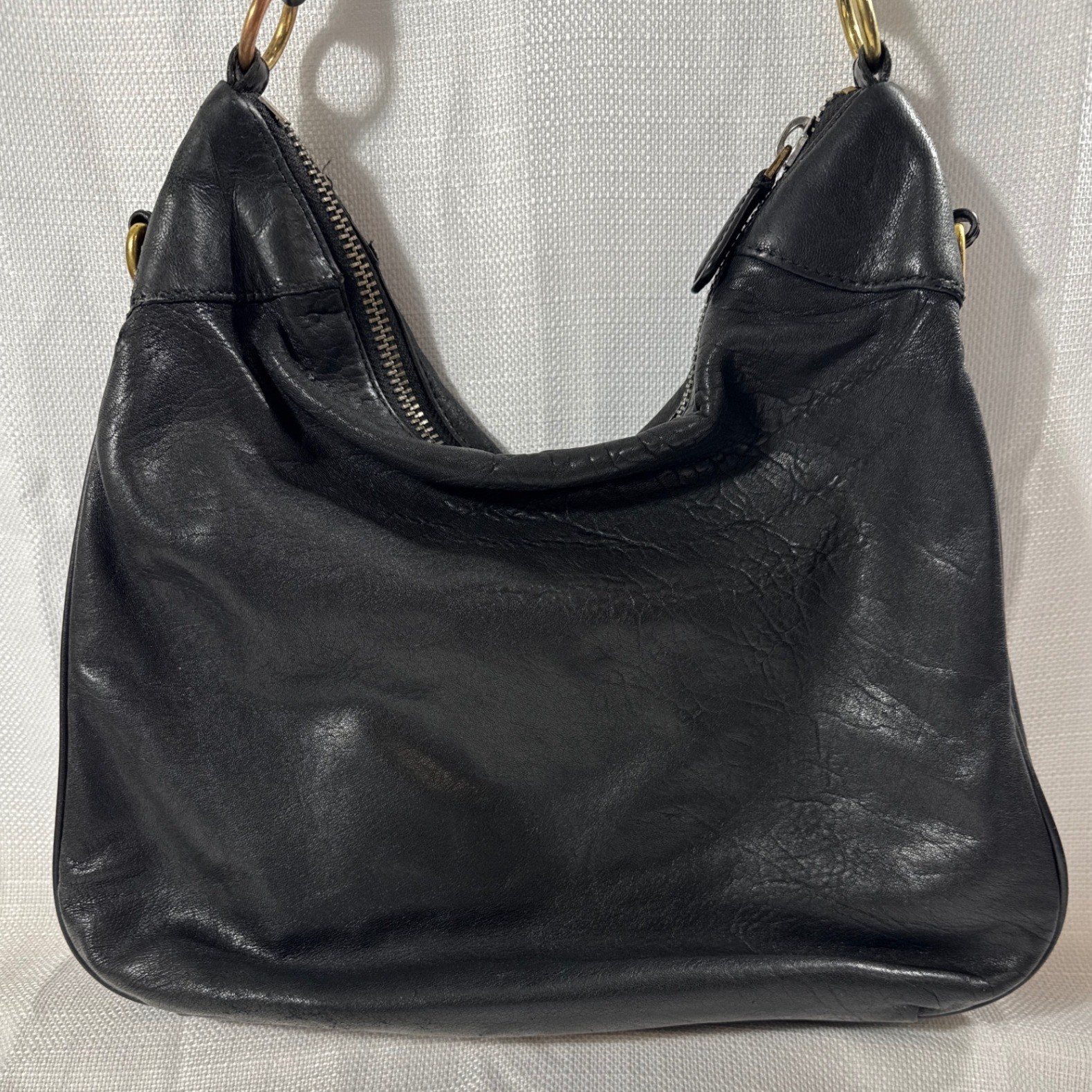 Marc by Marc Jacobs Black Leather Hobo Shoulder Bag Gold Hardware Slouchy
