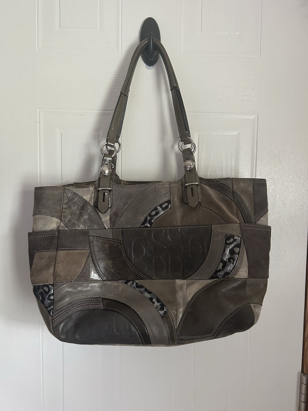 Coach Ocelot Brown Gray Silver Tan Patchwork Tote Purse F15459