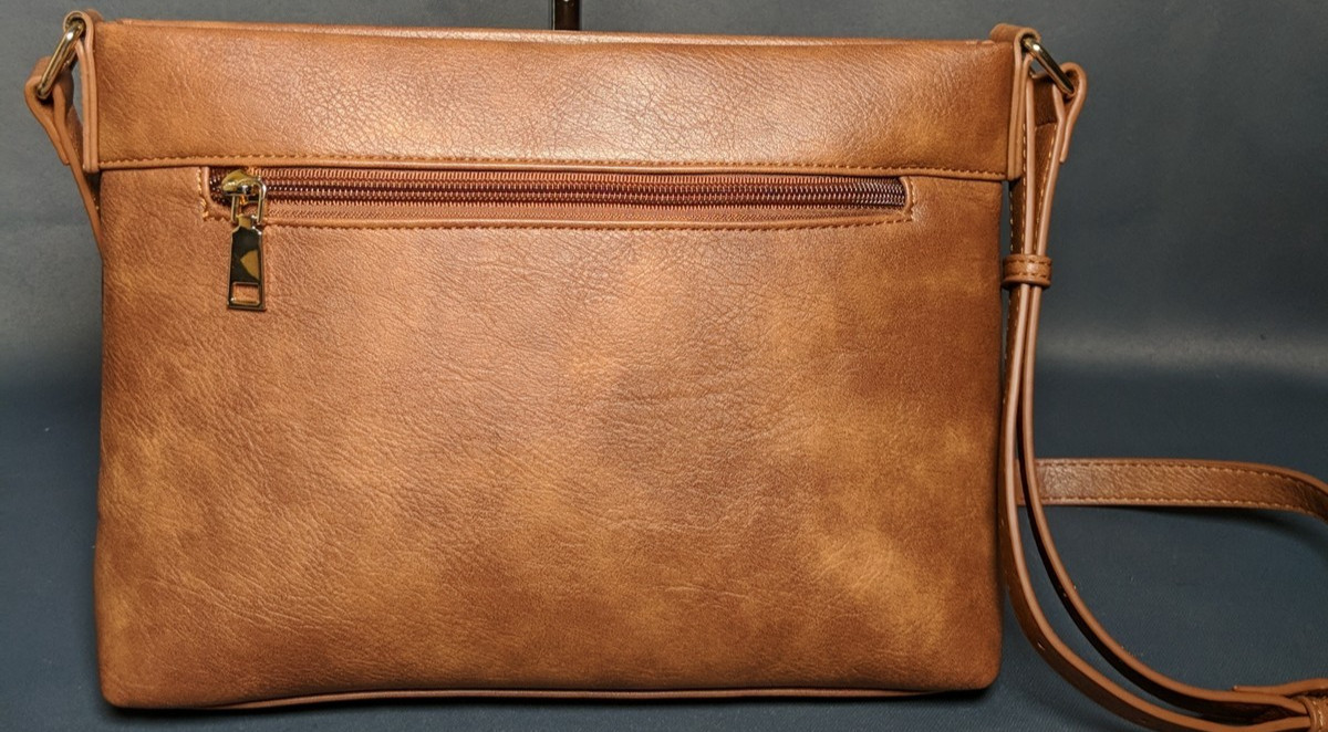 TELENA BROWN BLACK VEGAN LEATHER CROSSBODY SHOULDER BAG ZIP TOP HANDBAG