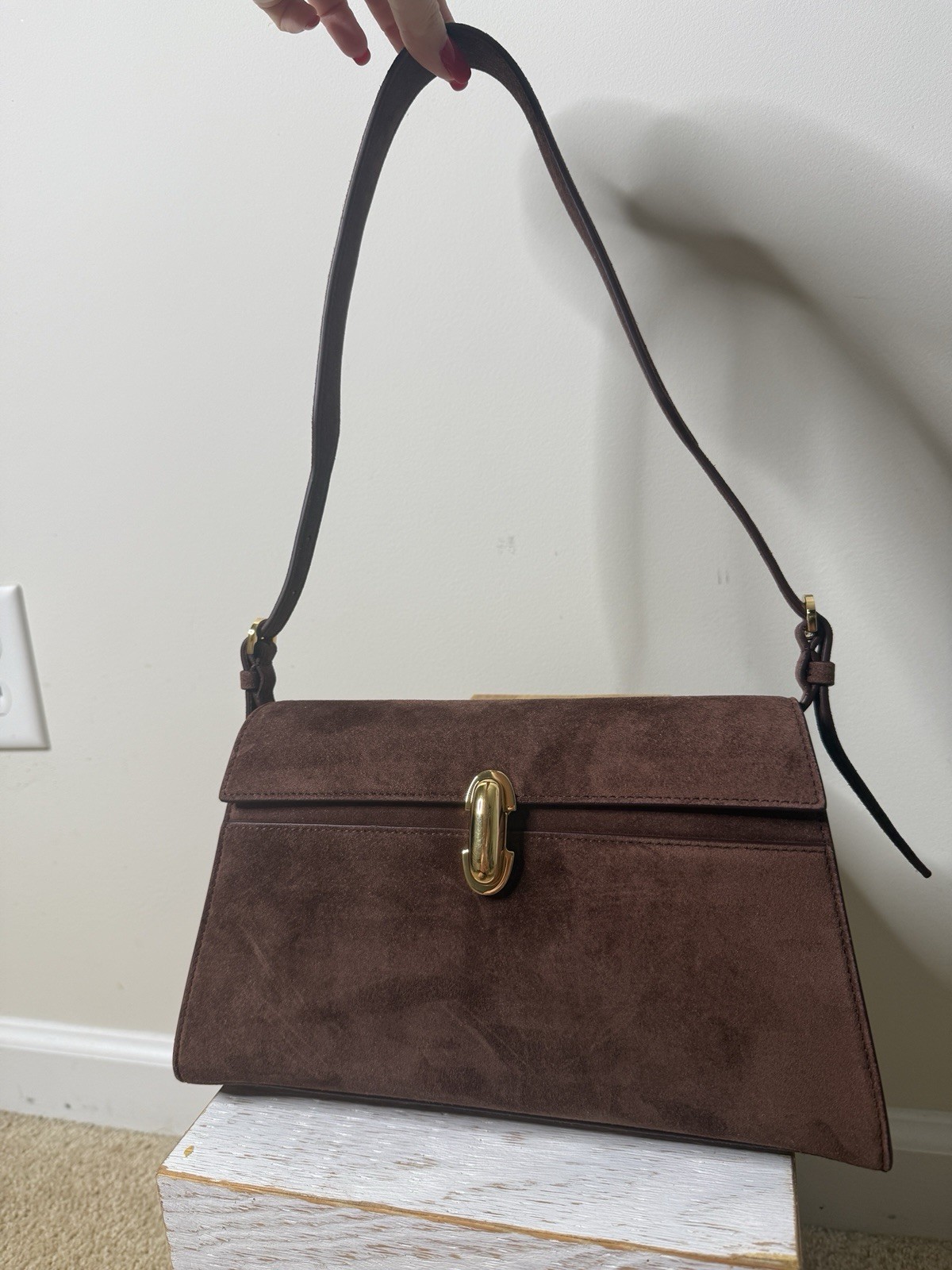SAVETTE Brooklyn Symmetry Shoulder Bag Suede Espresso Brown H-034-03 202 Luxury