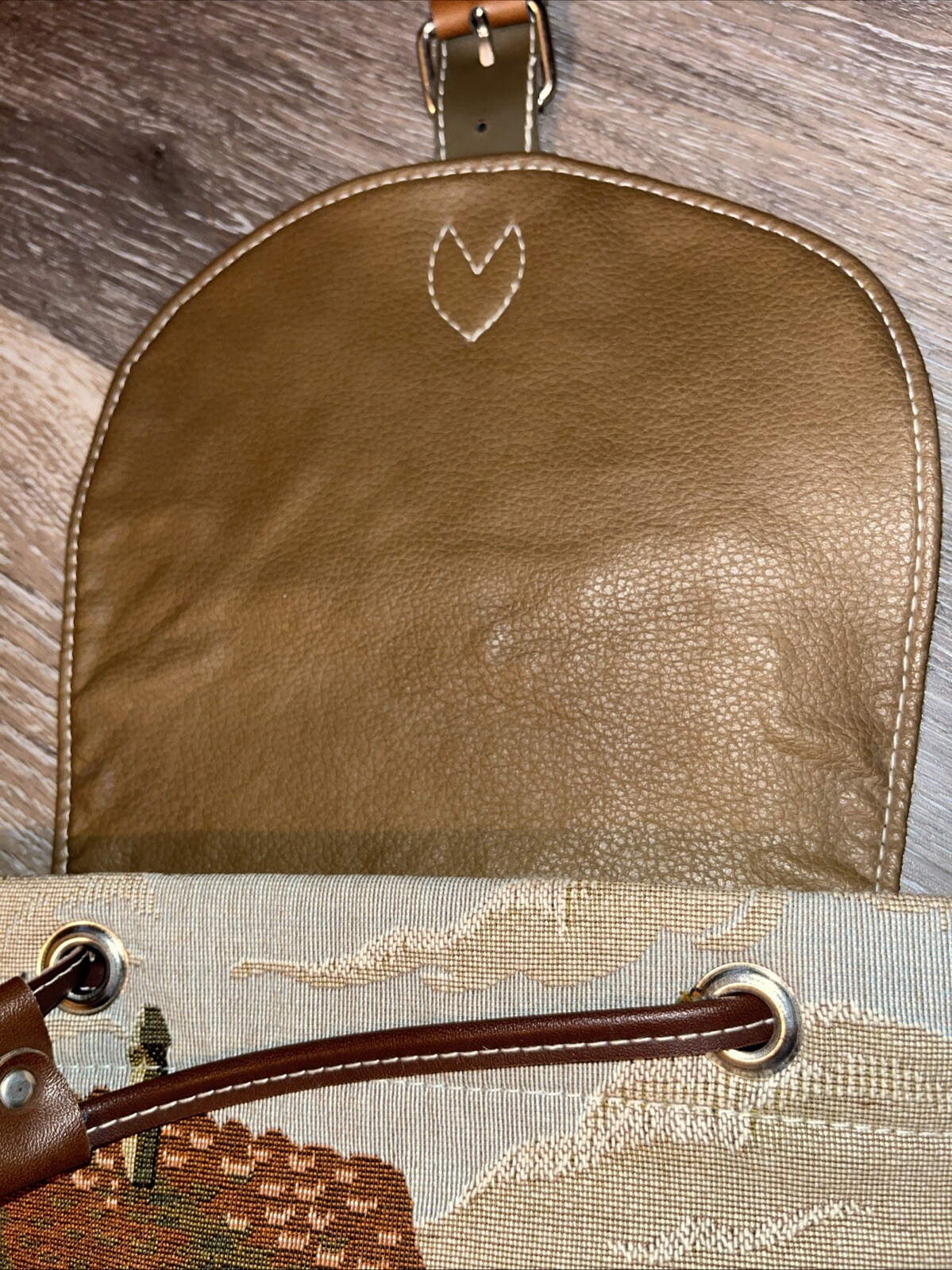 Burlap Backpack With Tapestry Design Of & Purchased In Oberammergau, Germany