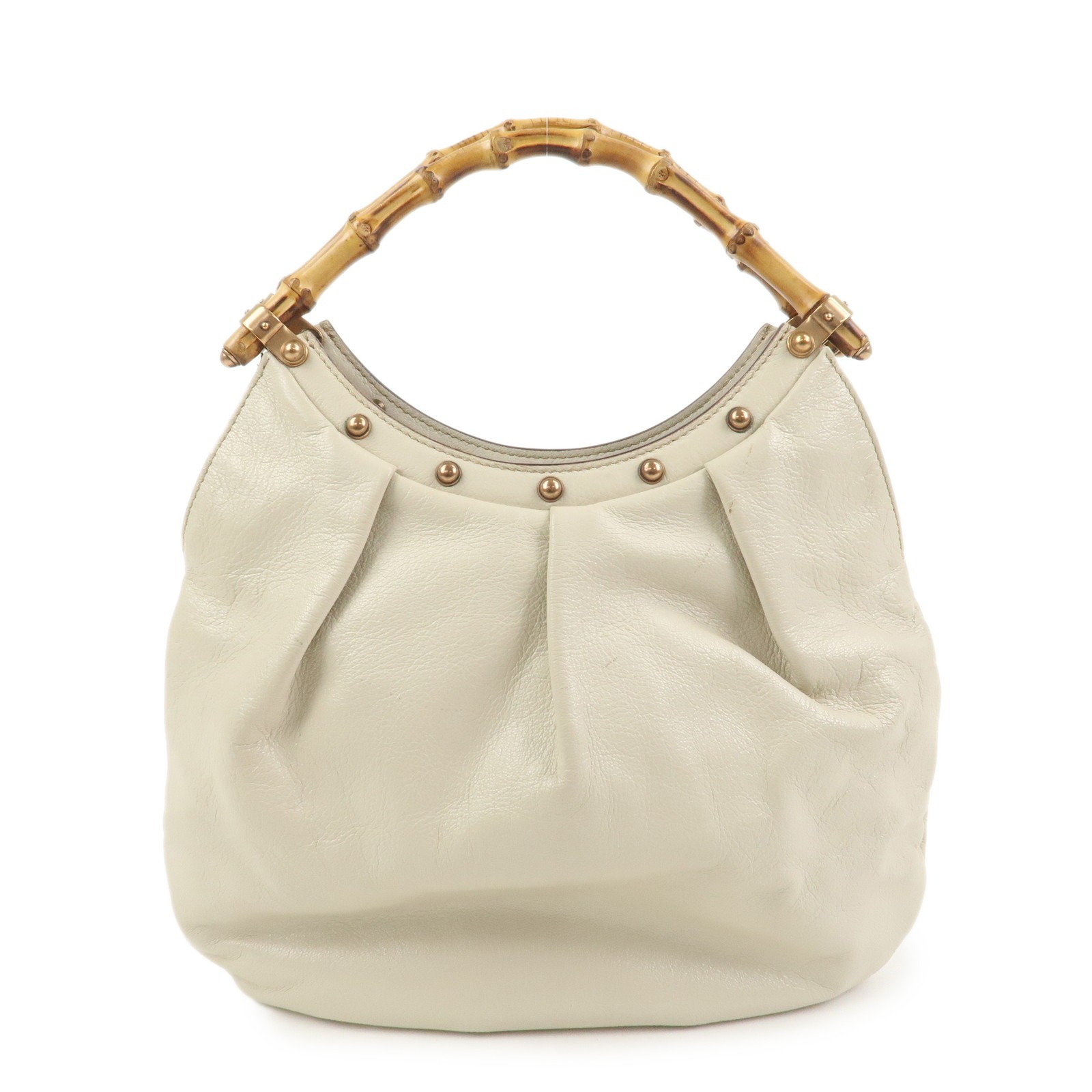 GUCCI Bamboo Leather Studs Shoulder Bag Hand Bag Ivory 124297 Authentic Used F/S