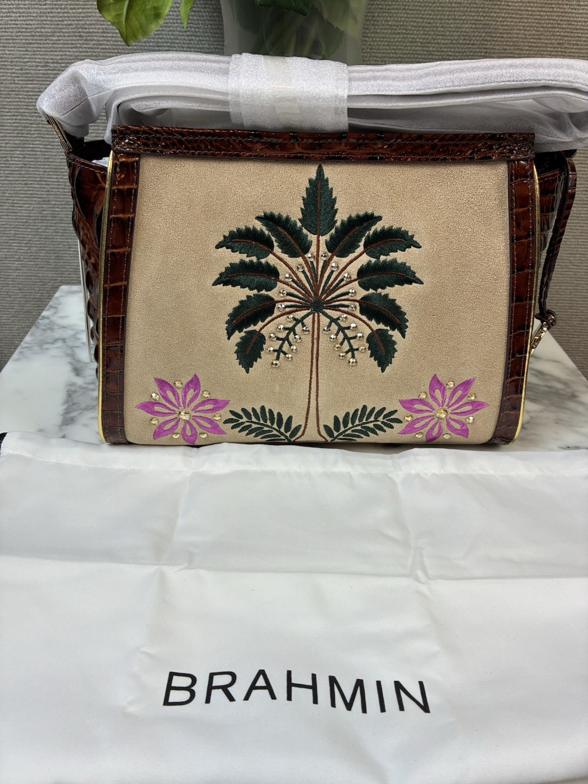 Brahmin Pecan Palawan Hillary Shoulder Bag – NWT Embellished Premier Collection